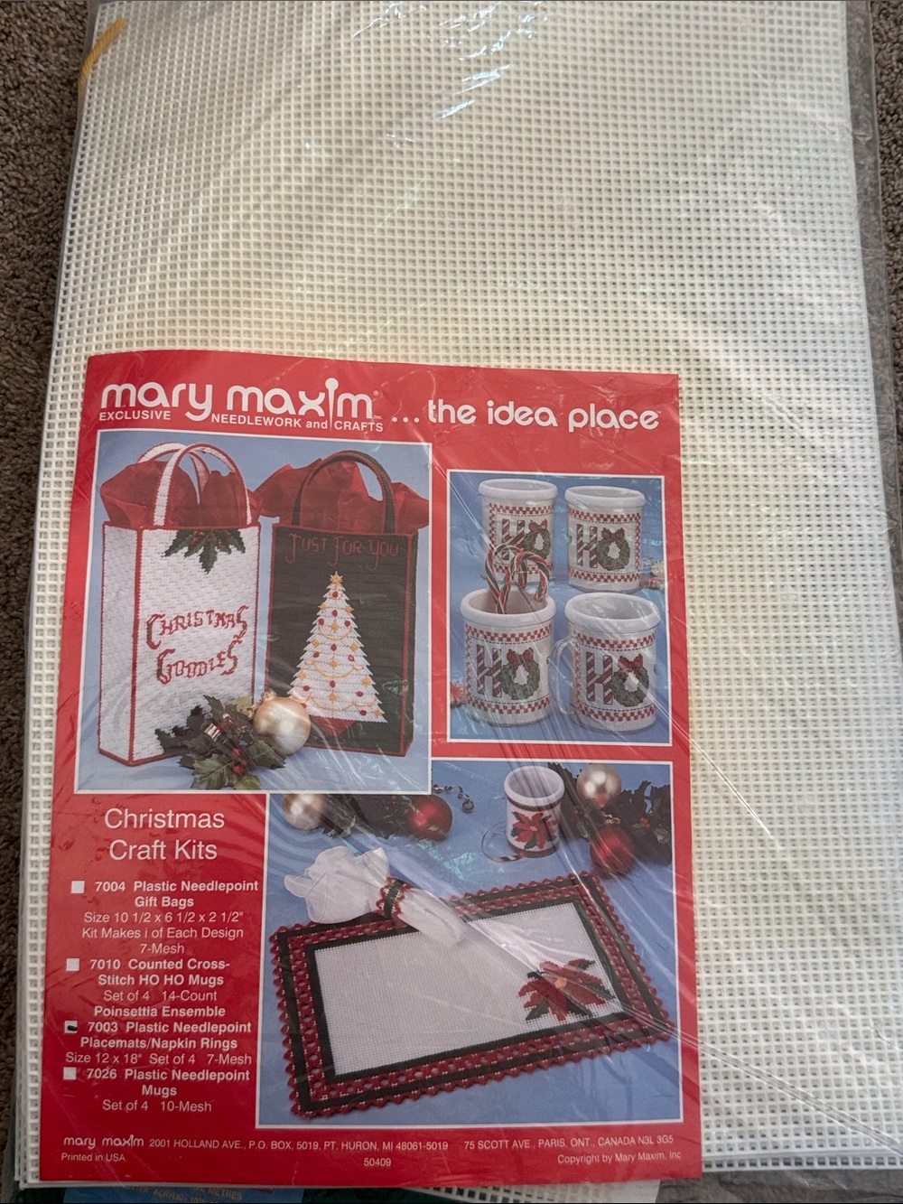 Mary Maxim Christmas Craft Kit Needlepoint Canvas placemats and napkin rings